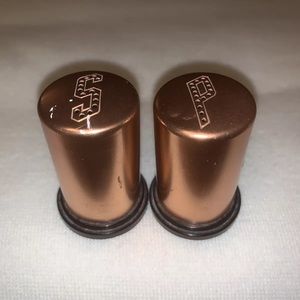 Vtg Mid Century Modern USA Atomic Rose Gold Copper 2" Salt & Pepper Shakers Set